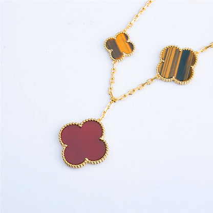 [LumiVibe]CLOVER BRACELET 5 MOTIFS CARNELIAN TIGER EYE