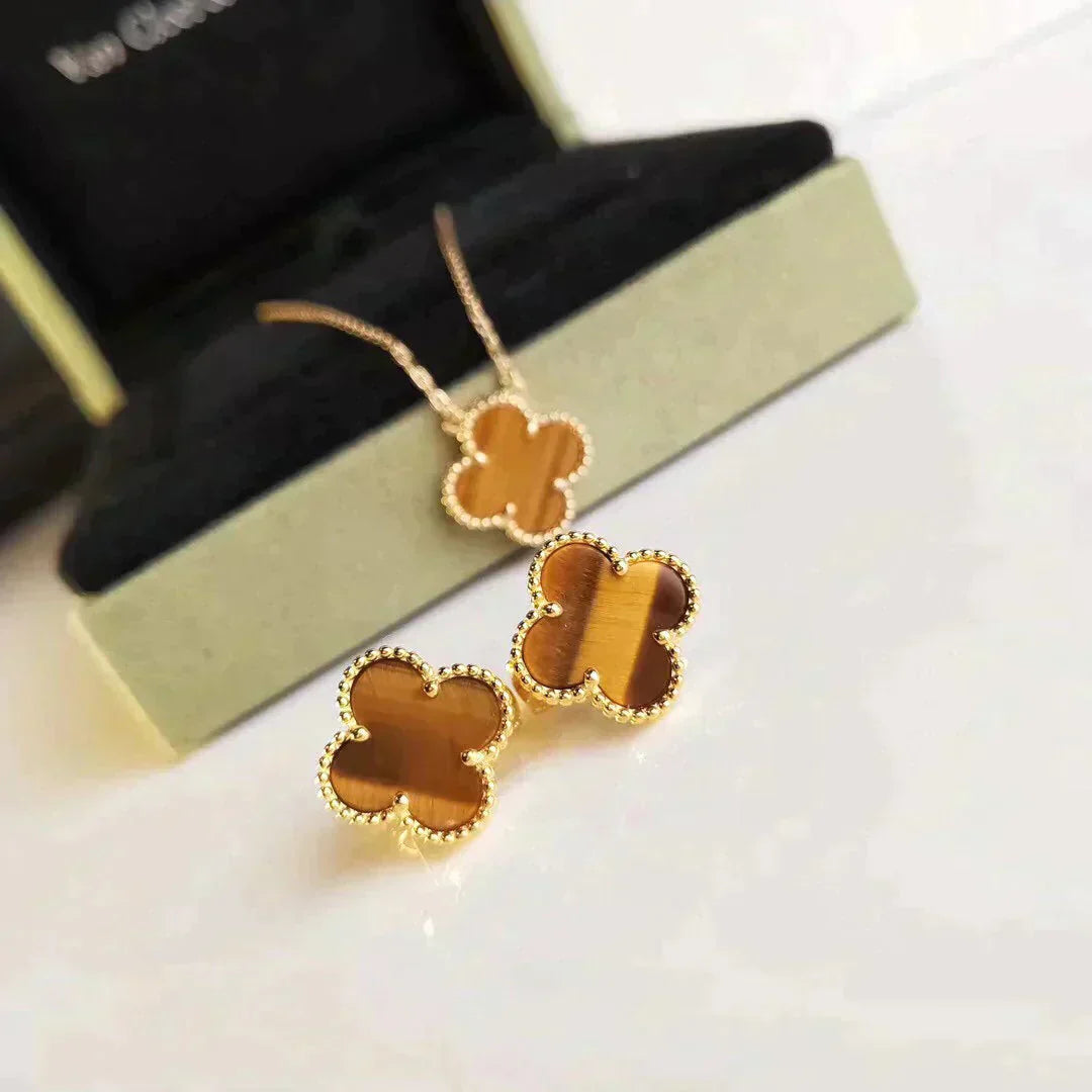 [LumiVibe]CLOVER MEDIUM 1 MOTIFS TIGER EYE EARRINGS