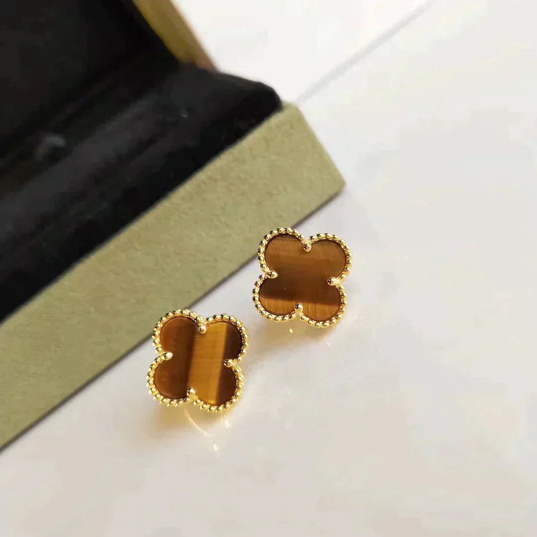 [LumiVibe]CLOVER MEDIUM 1 MOTIFS TIGER EYE EARRINGS