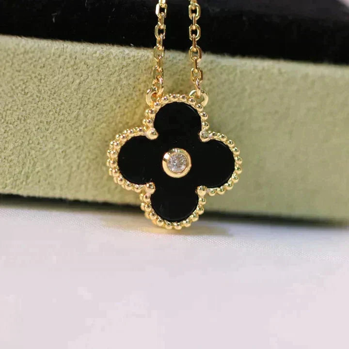 [LumiVibe]CLOVER 15MM DIAMOND ONYX NECKLACE