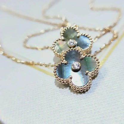 [LumiVibe]CLOVER 15MM DIAMOND AND MOTHER-OF-GREY NECKLACE