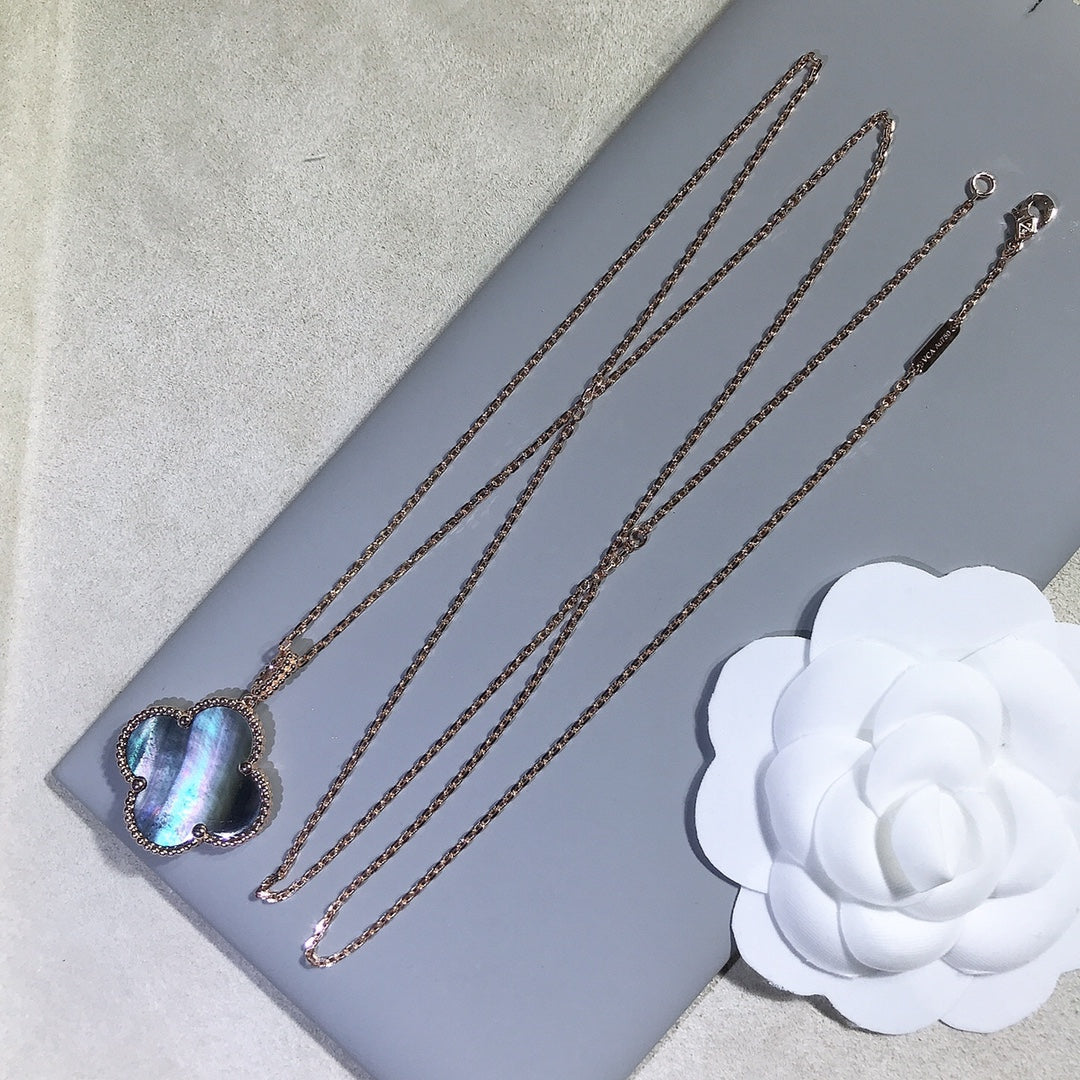 [LumiVibe]CLOVER 25MM GOLD DARK MOP BIG CLOVER NECKLACE