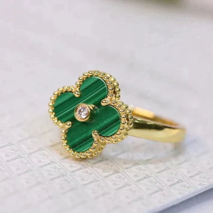 [LumiVibe]CLOVER MALACHITE RING GOLD DIAMOND