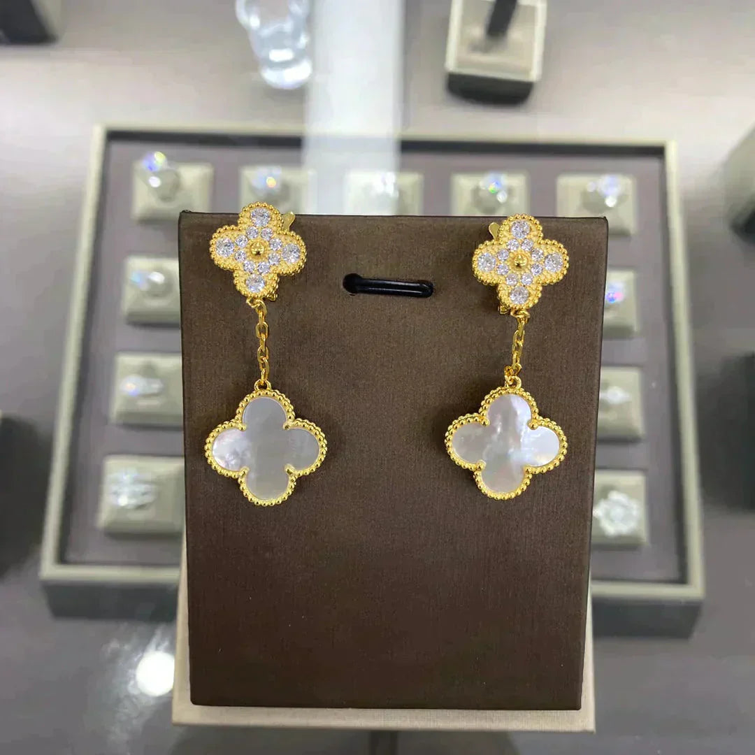 [LumiVibe]CLOVER  2 MOTIFS  DIAMOND  EARRINGS (MULTIPLE CHOICESç´