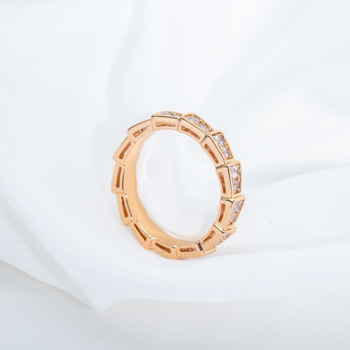 [LumiVibe]SERPENTI RING PINK GOLD DIAMOND PAVED 3MM
