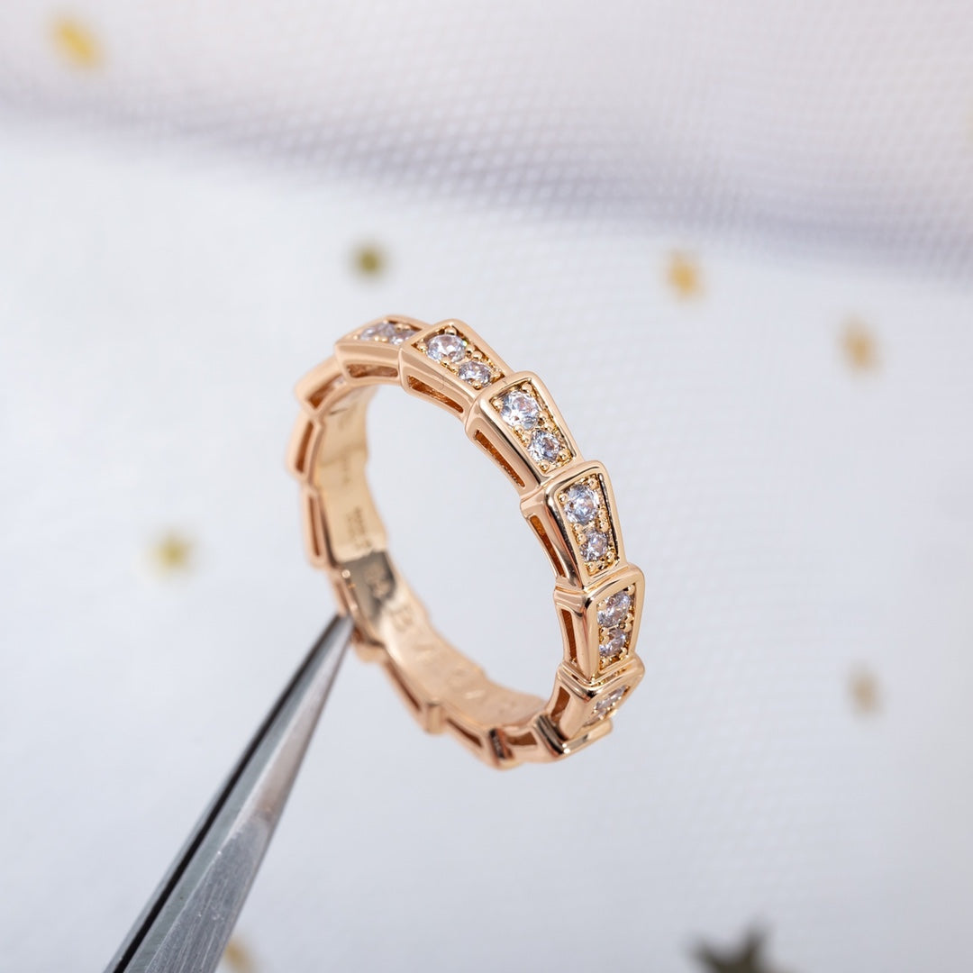 [LumiVibe]SERPENTI RING PINK GOLD DIAMOND PAVED 3MM