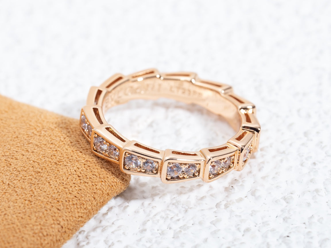 [LumiVibe]SERPENTI RING PINK GOLD DIAMOND PAVED 3MM