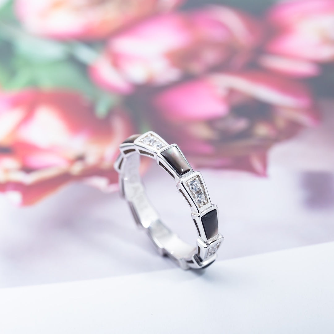 [LumiVibe]SERPENTI RING SILVER  DIAMOND BLACK MOP 3MM
