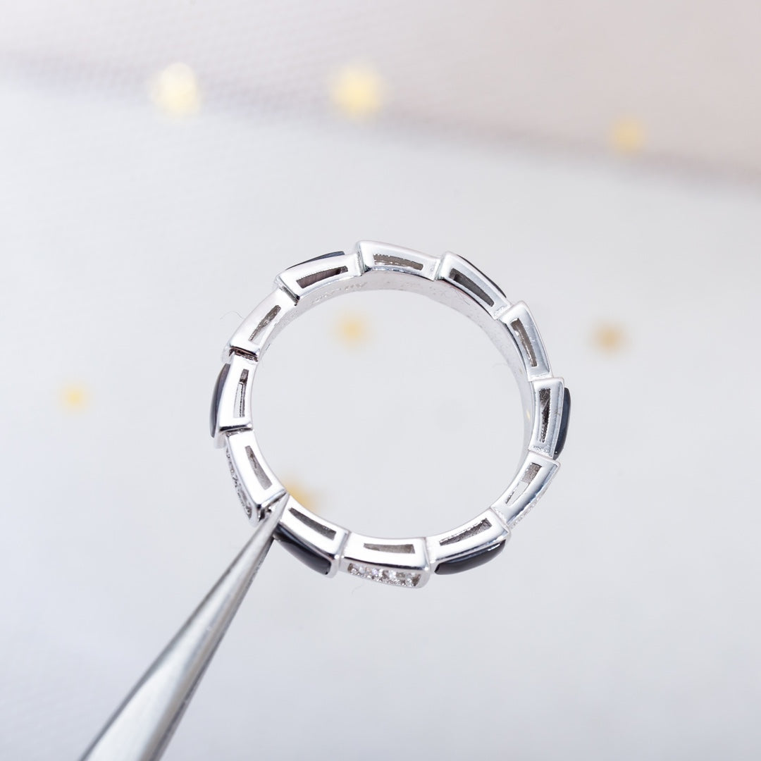 [LumiVibe]SERPENTI RING SILVER  DIAMOND BLACK MOP 3MM