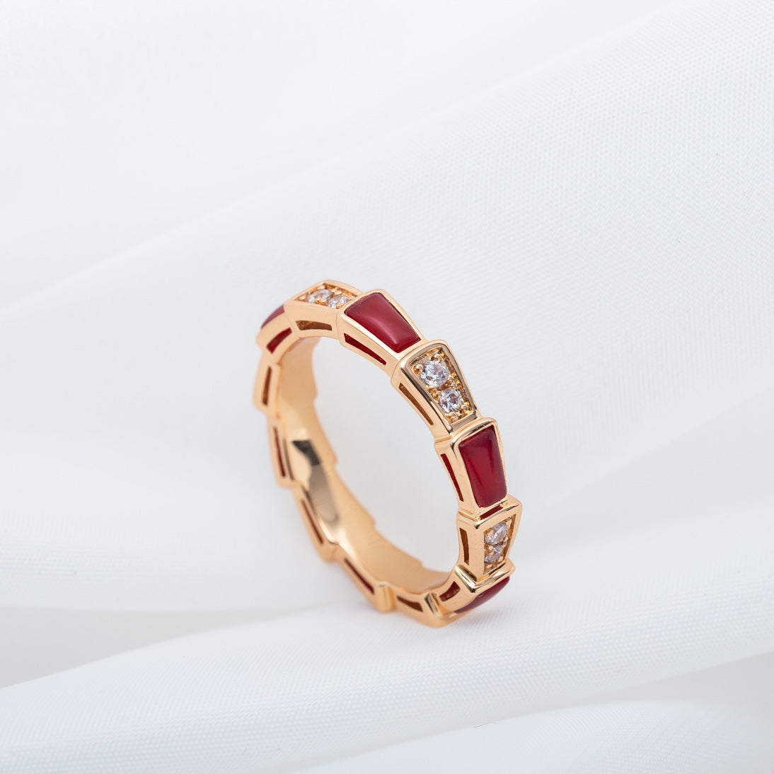 [LumiVibe]SERPENTI RING PINK GOLD CARNELIAN DIAMOND 3MM