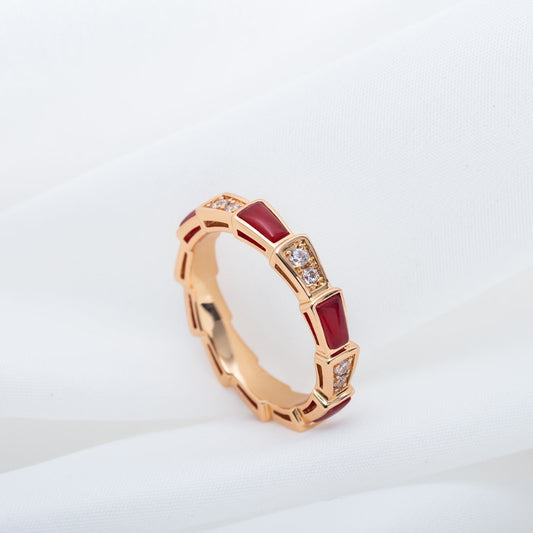[LumiVibe]SERPENTI RING PINK GOLD CARNELIAN DIAMOND 3MM