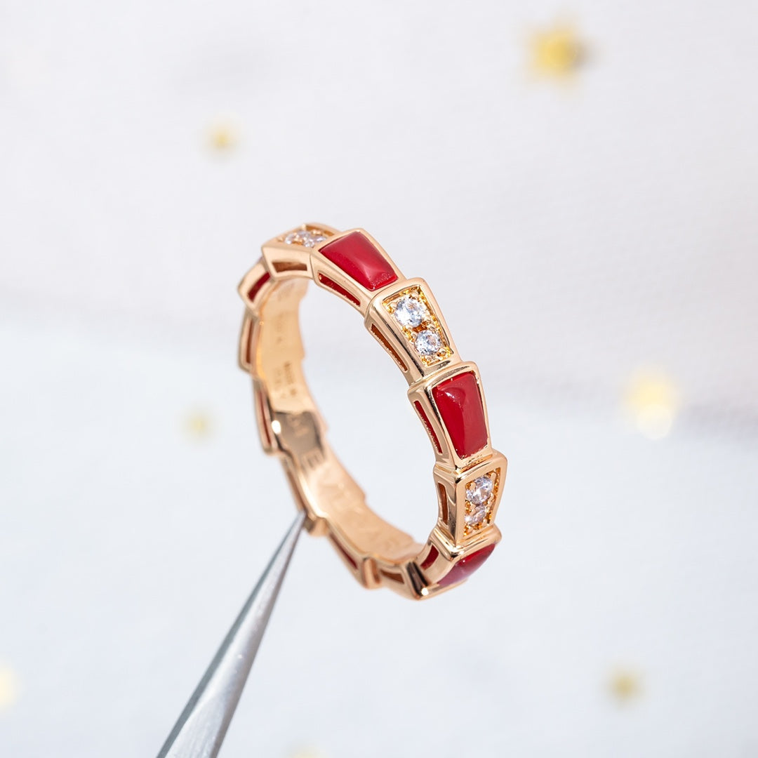[LumiVibe]SERPENTI RING PINK GOLD CARNELIAN DIAMOND 3MM