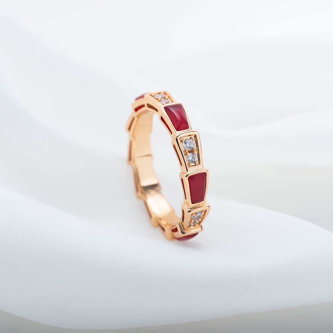 [LumiVibe]SERPENTI RING PINK GOLD CARNELIAN DIAMOND 3MM