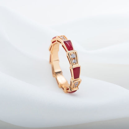 [LumiVibe]SERPENTI RING PINK GOLD CARNELIAN DIAMOND 3MM
