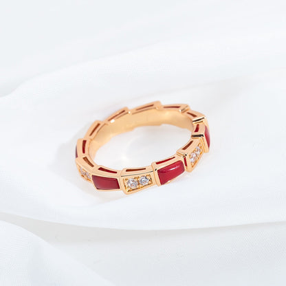 [LumiVibe]SERPENTI RING PINK GOLD CARNELIAN DIAMOND 3MM