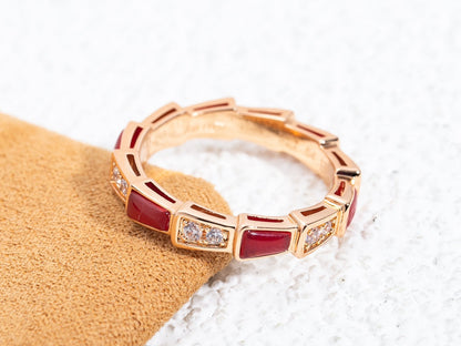 [LumiVibe]SERPENTI RING PINK GOLD CARNELIAN DIAMOND 3MM