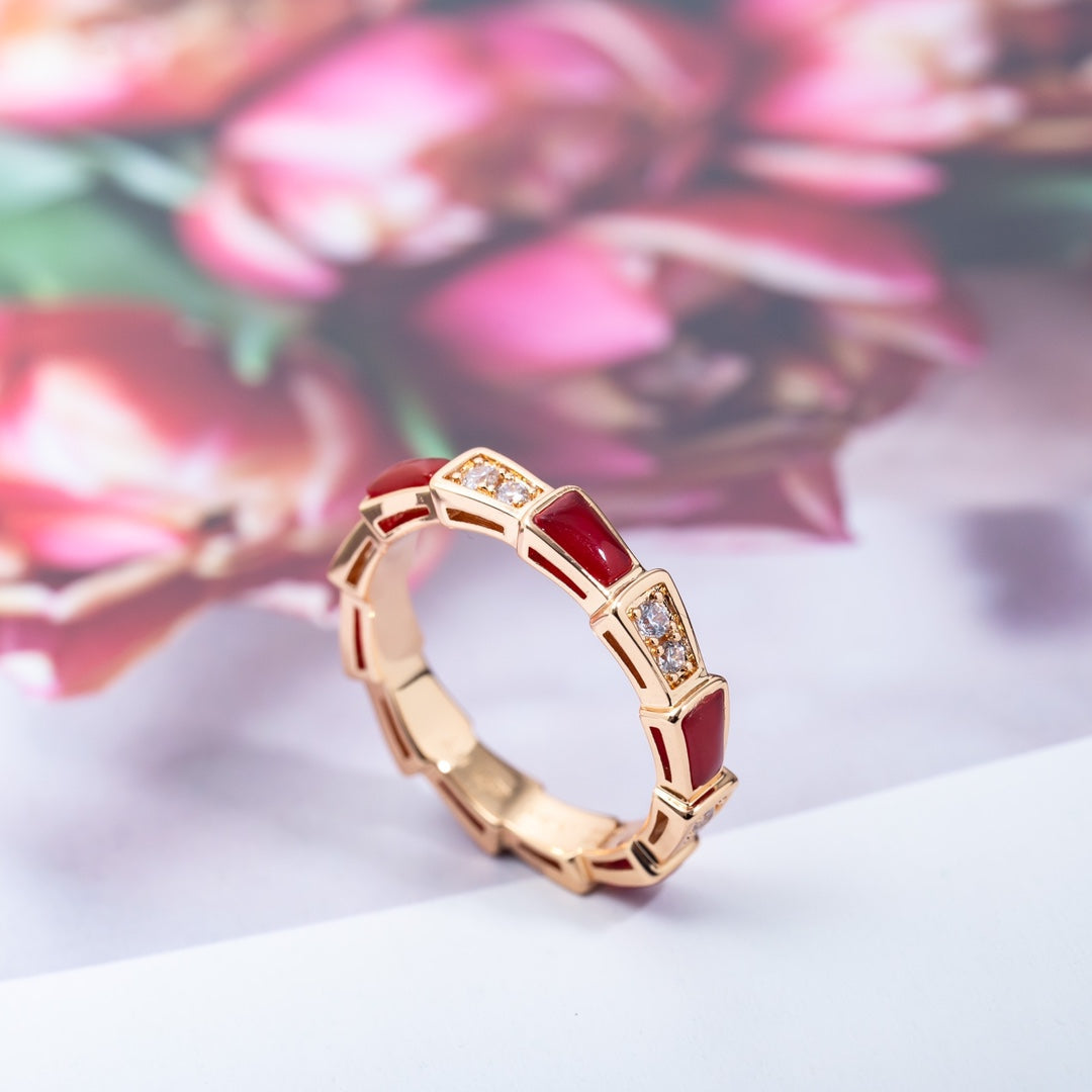 [LumiVibe]SERPENTI RING PINK GOLD CARNELIAN DIAMOND 3MM