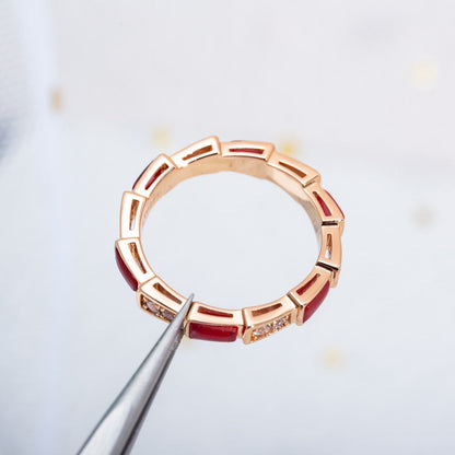 [LumiVibe]SERPENTI RING PINK GOLD CARNELIAN DIAMOND 3MM