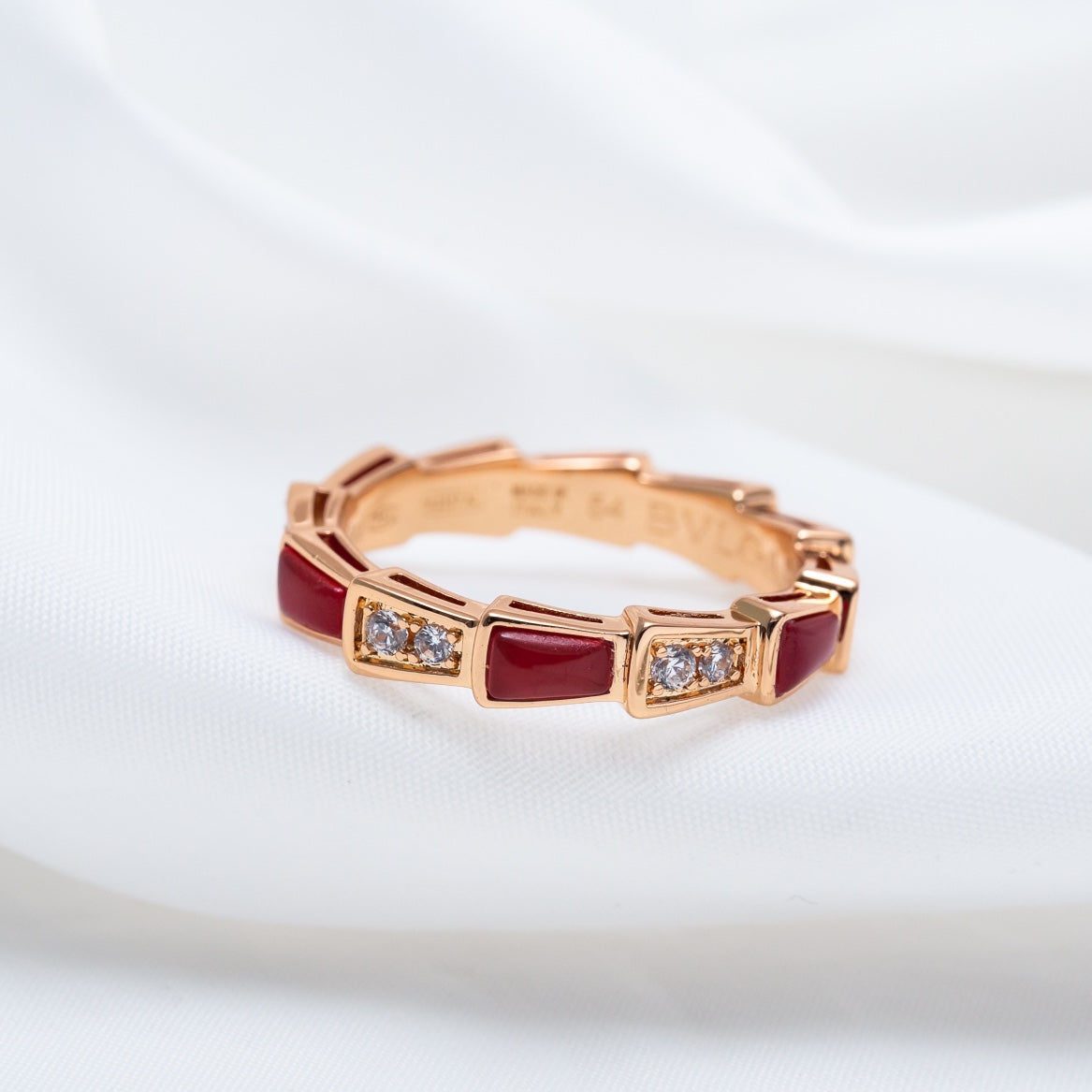 [LumiVibe]SERPENTI RING PINK GOLD CARNELIAN DIAMOND 3MM