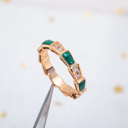 [LumiVibe]SERPENTI RING PINK GOLD MALACHITE DIAMOND 3MM