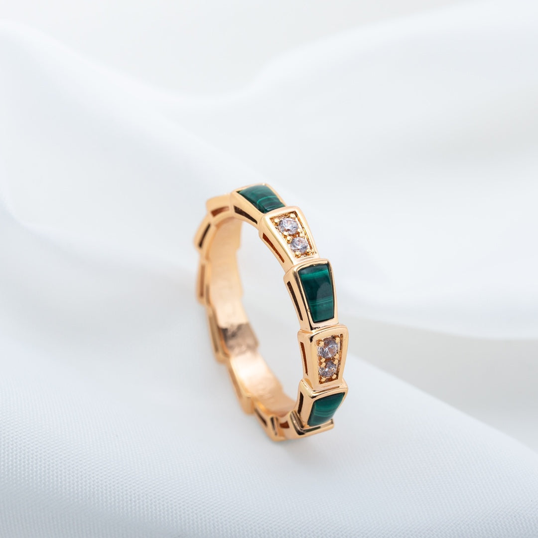 [LumiVibe]SERPENTI RING PINK GOLD MALACHITE DIAMOND 3MM