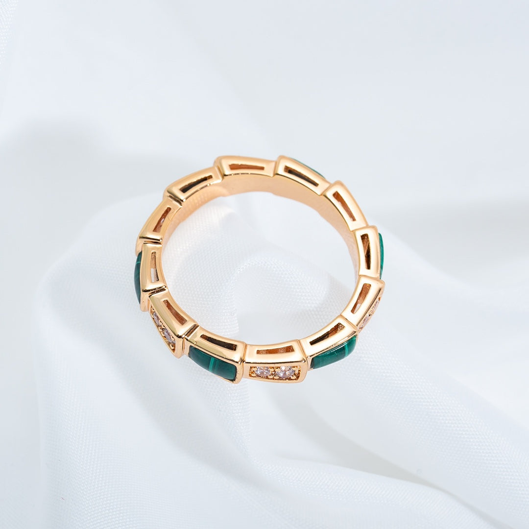 [LumiVibe]SERPENTI RING PINK GOLD MALACHITE DIAMOND 3MM