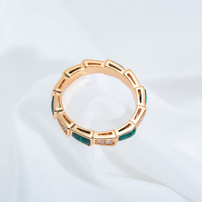 [LumiVibe]SERPENTI RING PINK GOLD MALACHITE DIAMOND 3MM
