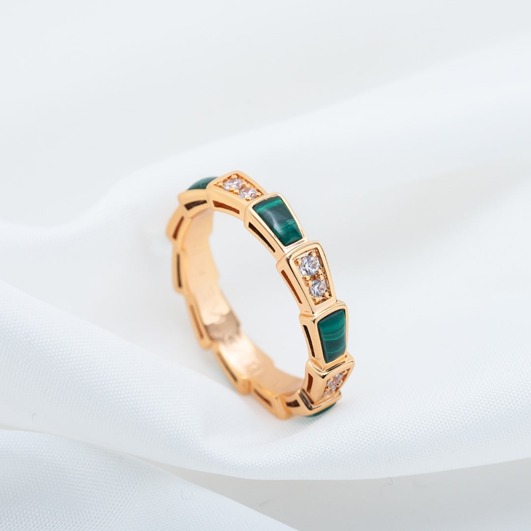 [LumiVibe]SERPENTI RING PINK GOLD MALACHITE DIAMOND 3MM