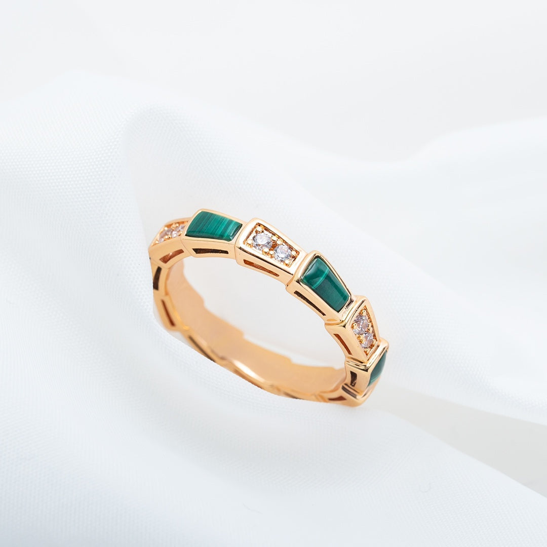 [LumiVibe]SERPENTI RING PINK GOLD MALACHITE DIAMOND 3MM
