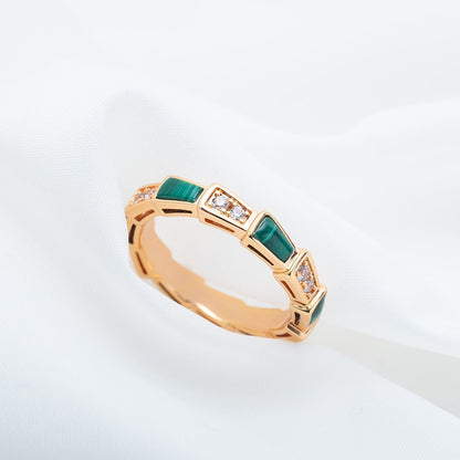 [LumiVibe]SERPENTI RING PINK GOLD MALACHITE DIAMOND 3MM