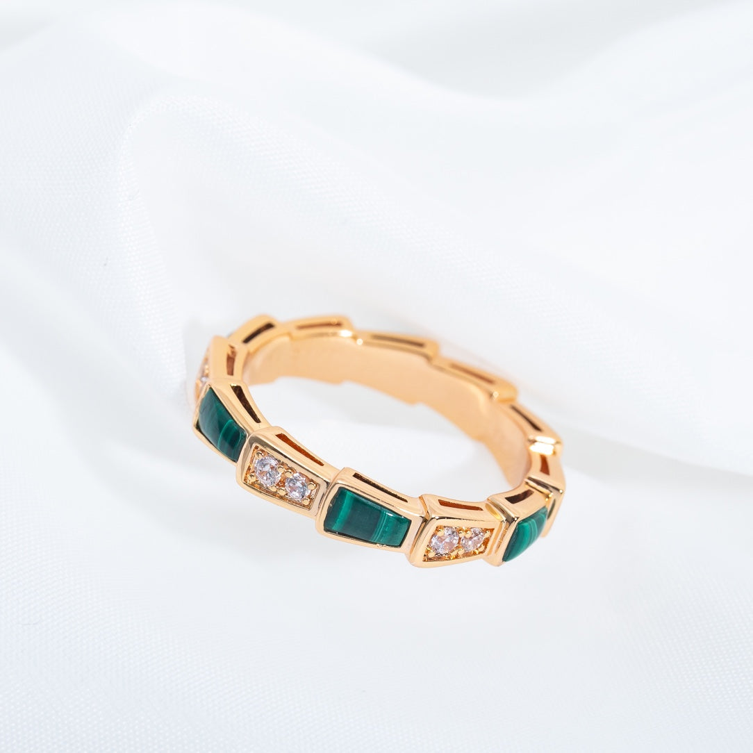 [LumiVibe]SERPENTI RING PINK GOLD MALACHITE DIAMOND 3MM