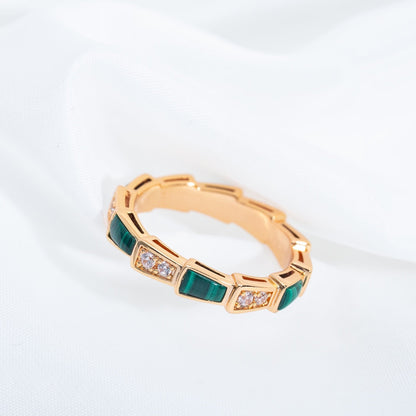 [LumiVibe]SERPENTI RING PINK GOLD MALACHITE DIAMOND 3MM