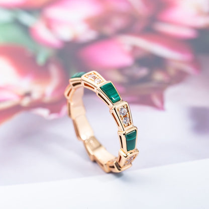 [LumiVibe]SERPENTI RING PINK GOLD MALACHITE DIAMOND 3MM