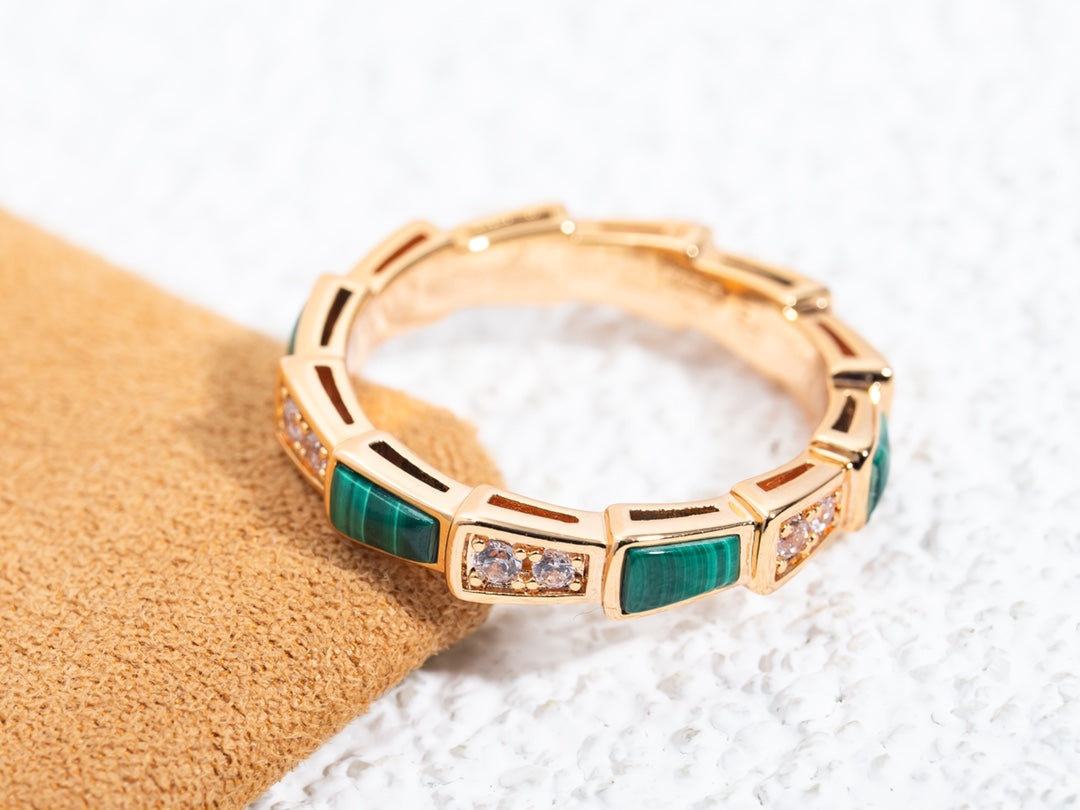 [LumiVibe]SERPENTI RING PINK GOLD MALACHITE DIAMOND 3MM
