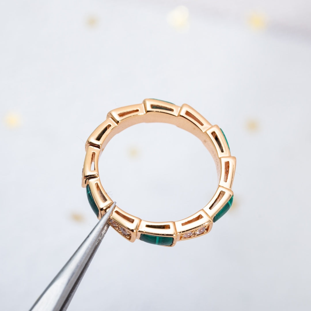 [LumiVibe]SERPENTI RING PINK GOLD MALACHITE DIAMOND 3MM