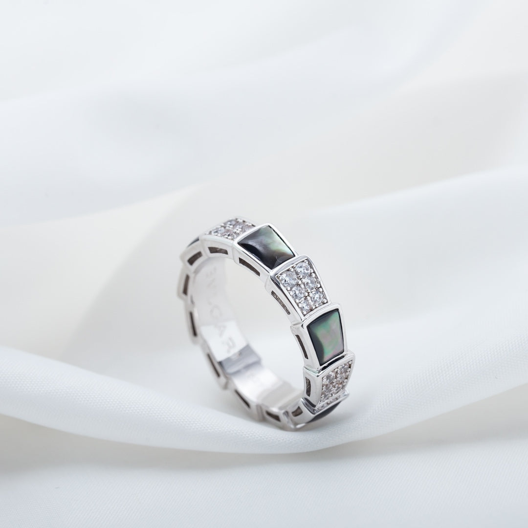 [LumiVibe]SERPENTI RING SILVER DIAMOND BLACK MOP 4MM