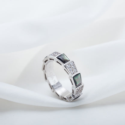 [LumiVibe]SERPENTI RING SILVER DIAMOND BLACK MOP 4MM