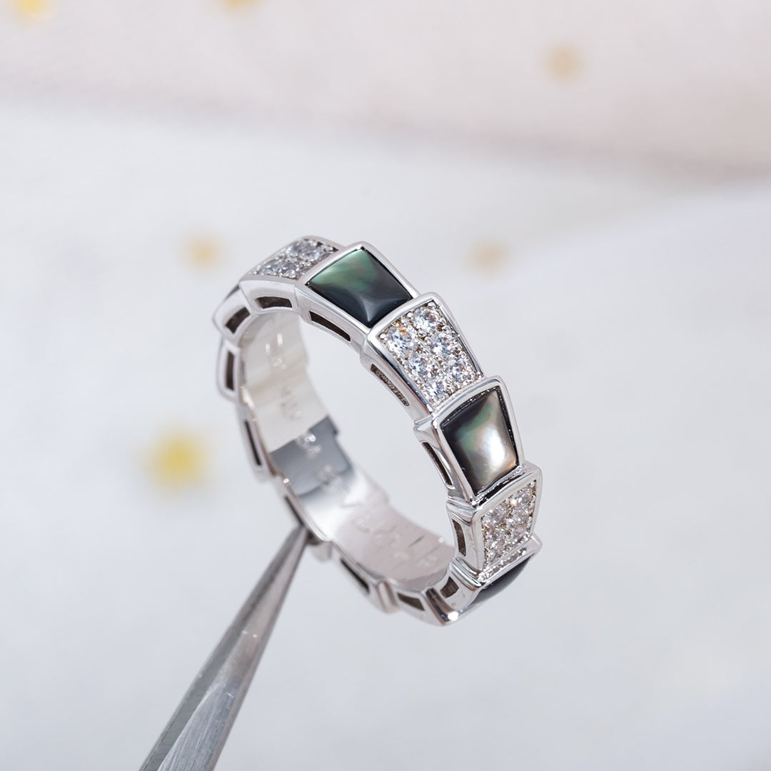 [LumiVibe]SERPENTI RING SILVER DIAMOND BLACK MOP 4MM