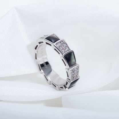 [LumiVibe]SERPENTI RING SILVER DIAMOND BLACK MOP 4MM