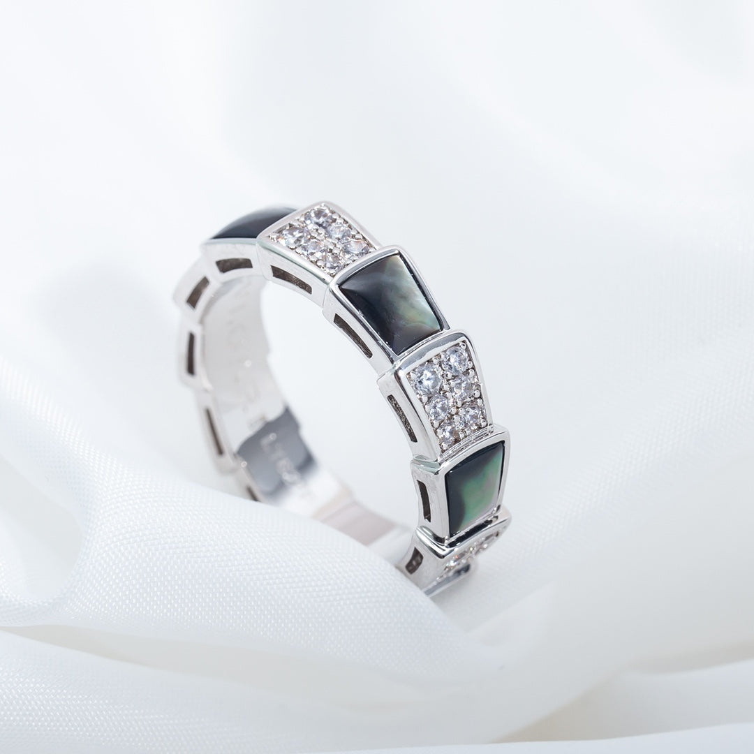 [LumiVibe]SERPENTI RING SILVER DIAMOND BLACK MOP 4MM