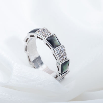 [LumiVibe]SERPENTI RING SILVER DIAMOND BLACK MOP 4MM