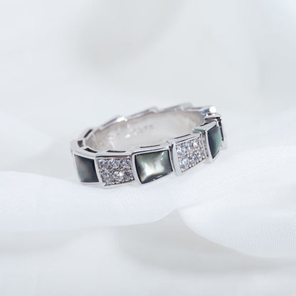 [LumiVibe]SERPENTI RING SILVER DIAMOND BLACK MOP 4MM
