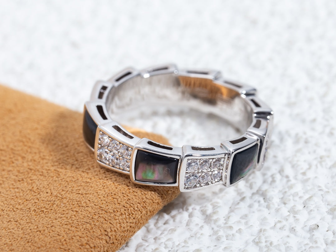 [LumiVibe]SERPENTI RING SILVER DIAMOND BLACK MOP 4MM