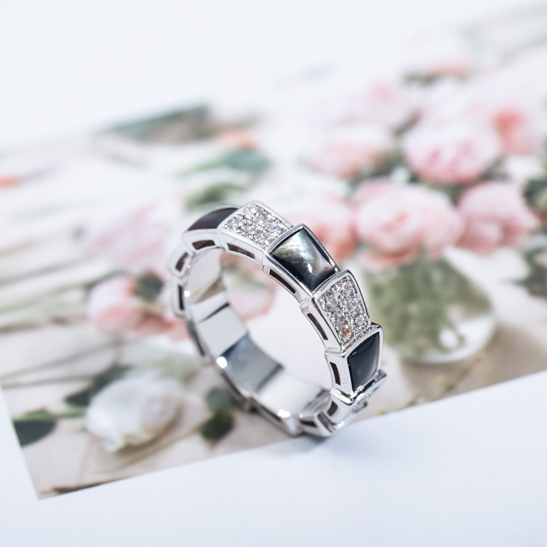 [LumiVibe]SERPENTI RING SILVER DIAMOND BLACK MOP 4MM