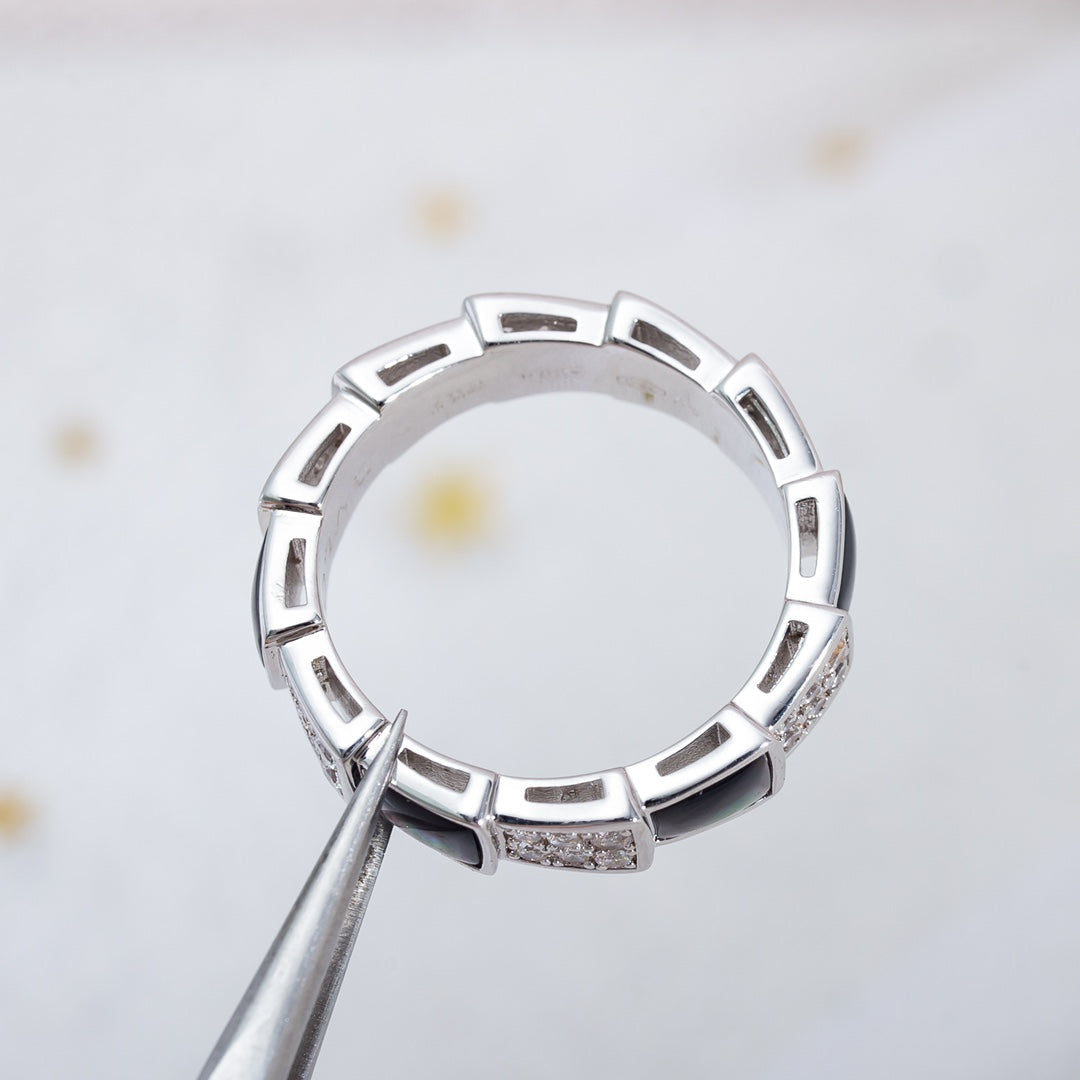 [LumiVibe]SERPENTI RING SILVER DIAMOND BLACK MOP 4MM