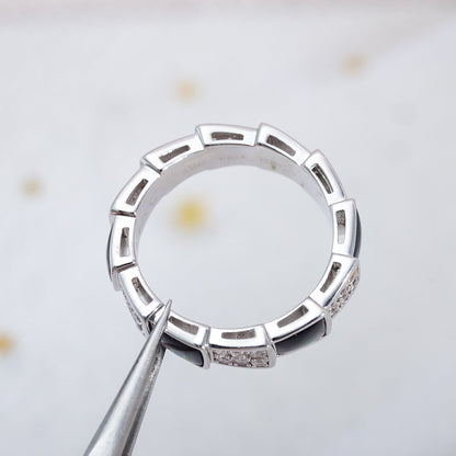 [LumiVibe]SERPENTI RING SILVER DIAMOND BLACK MOP 4MM