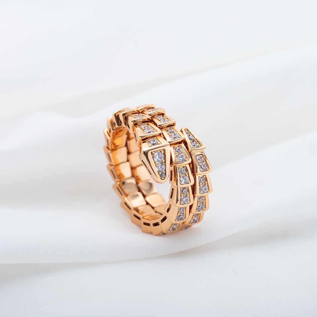 [LumiVibe]SERPENTI RING PINK GOLD DIAMOND DOUBLE ROW