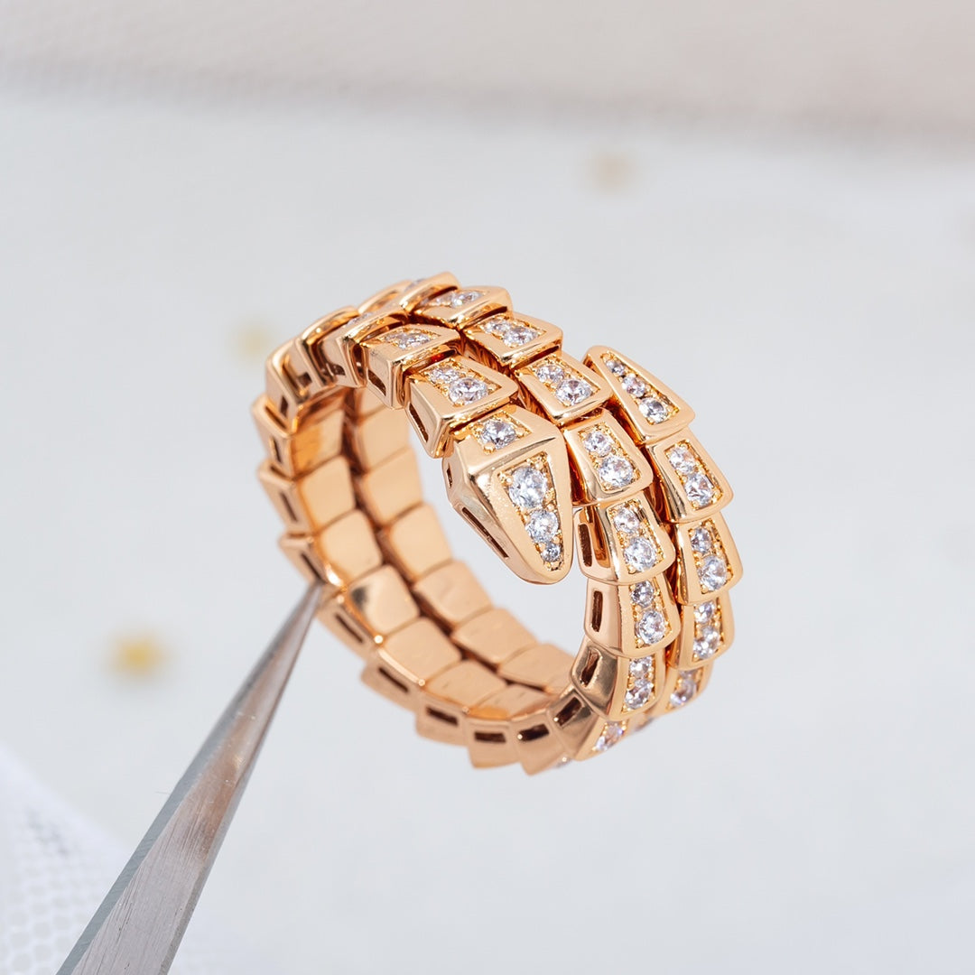 [LumiVibe]SERPENTI RING PINK GOLD DIAMOND DOUBLE ROW