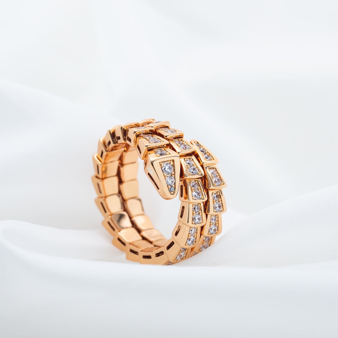 [LumiVibe]SERPENTI RING PINK GOLD DIAMOND DOUBLE ROW