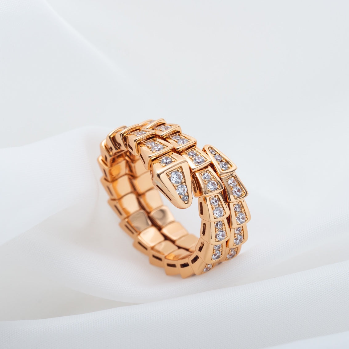[LumiVibe]SERPENTI RING PINK GOLD DIAMOND DOUBLE ROW